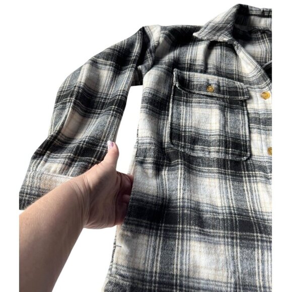 Banana Republic Woman's Sz S Shacket Shirt Jacket Black Cream Plaid Wool Blend - Picture 12 of 13